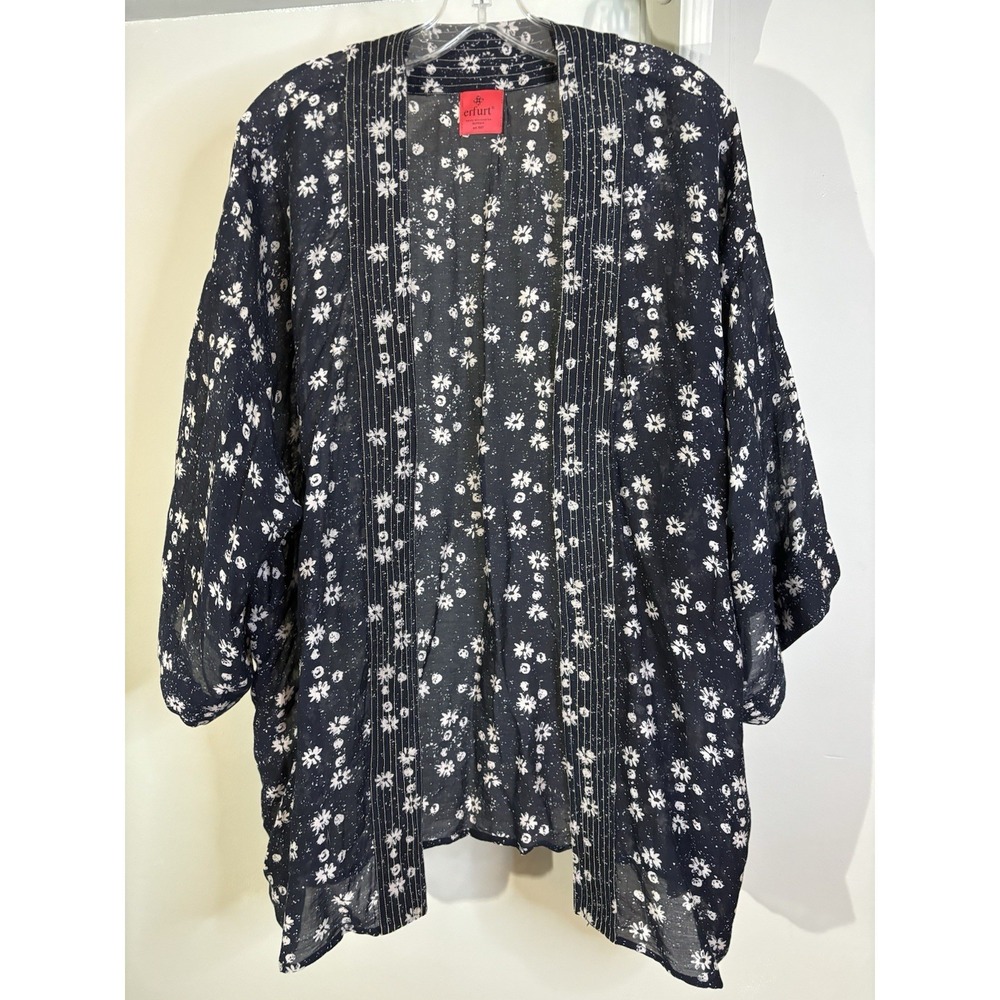 ERFURT Denmark Modal Black & Pink Floral Kimono OS Coverup Boho